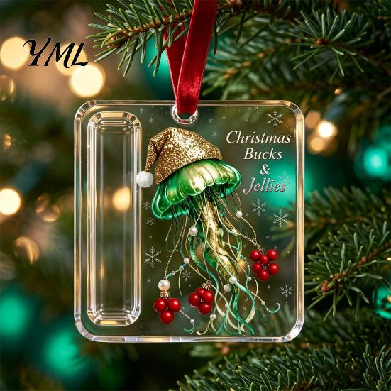 Rolled Cash Storage Container Christmas Acrylic Money Holder Ornament, Xmas Holiday with Slot, Tree Hanging Gift Decoration Decor