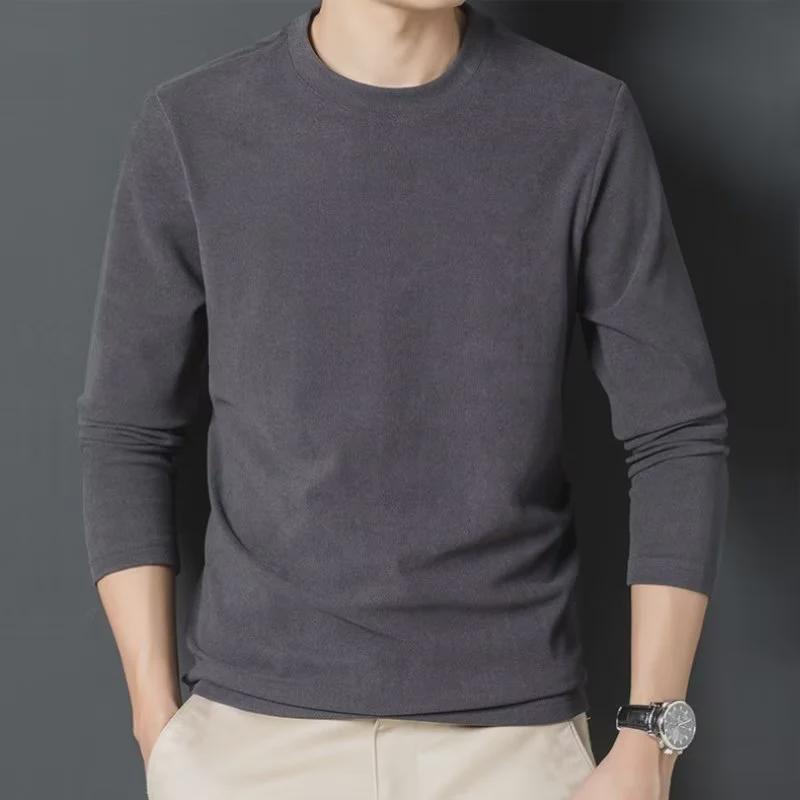 Men's Wool Sweater with Medium Collar & Long Sleeves, Brushed Inner Layer, Half-High Collar Solid Color Shirt