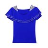Summer Ruffles Hot Diamonds Square Collar T-Shirts Women Short Sleeved Mesh Tops Shirts Streetwear Girl Fashion Tees Blouse
