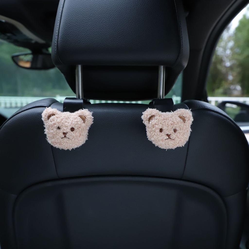 2PCS Cute Cartoon Bear Car Seat Back Hooks Storage Vehicle Headrest Organizer Hanger for Groceries Bag Handbag Car Decoration