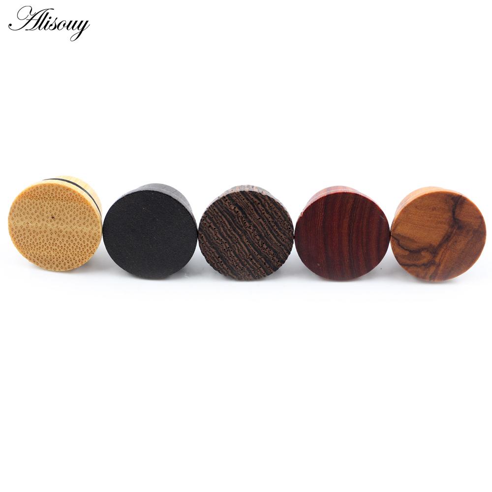 Alisouy 2PCS натуральное дерево твердые пули цилиндрические ушные калибры конические заглушки туннельный расширитель растяжитель серьги пирсинг украшения для тела