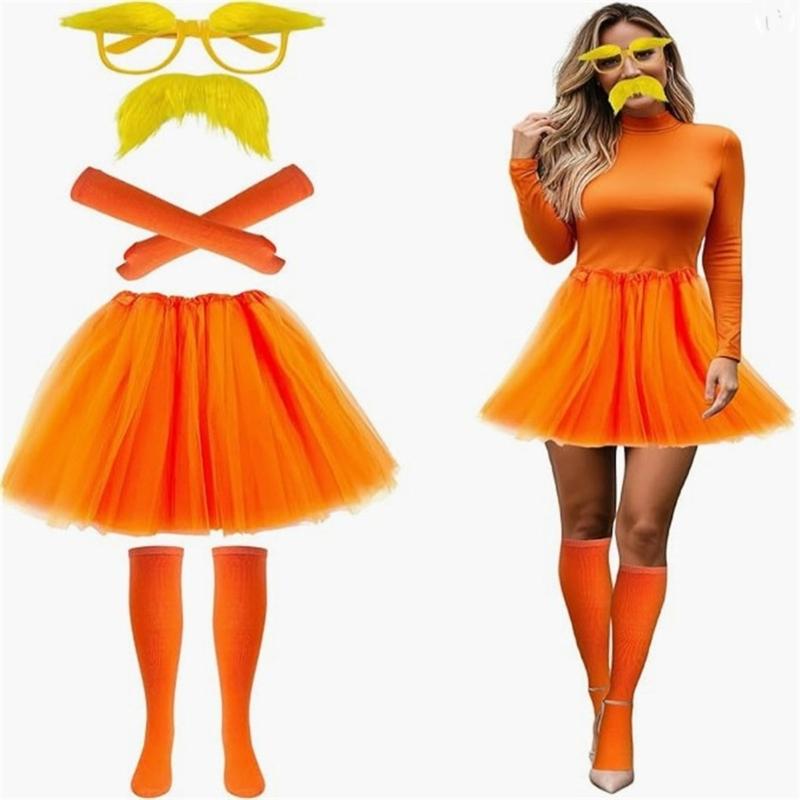 Cosplay Halloween Costume Yellow Mustache and Eyebrows Fake Beard with Glasses,Tangerine Tutu Tangerine Costume Accessories