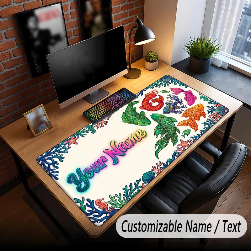 Fish Ocean Theme Custom Mouse Pad Personalized With Name Text Customized Desk Mat For Office Home Decor