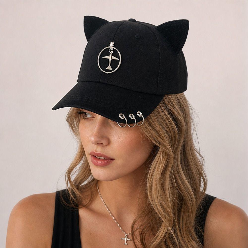 Metal Rings Baseball Caps Cotton Sunscreen Hat Creative Duckbill Cap Unisex