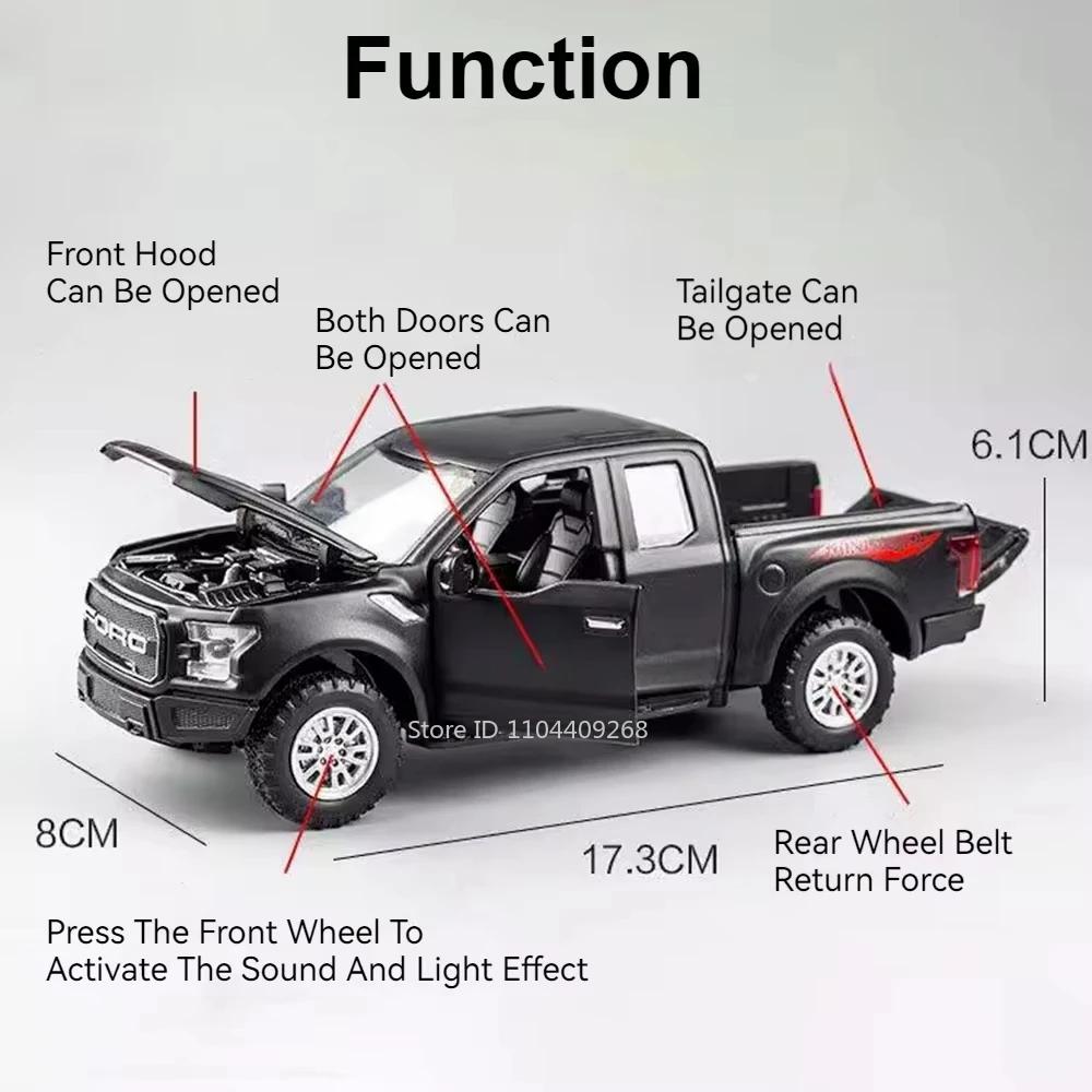 1:32 Mammoth Raptor F150 Alloy Model Car Toy Sound Light Diecast Metal Pull Back Off-road Pickup Models Collection Kids Gifts