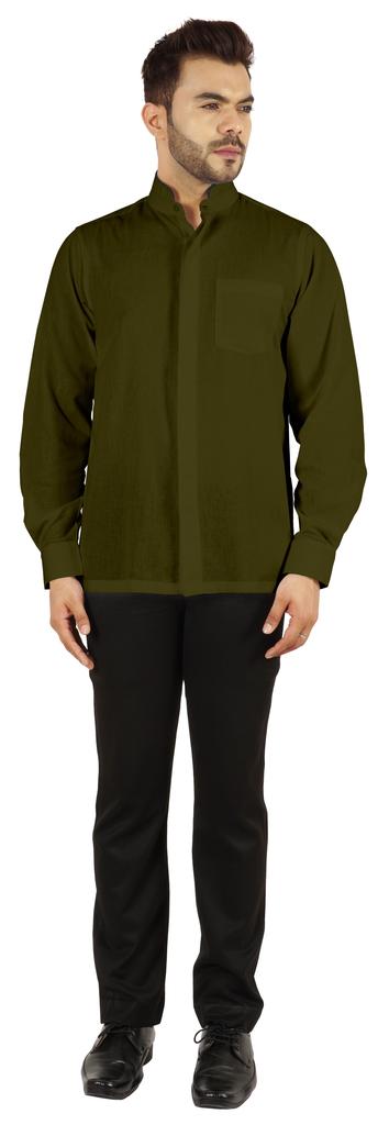 BestMan Однотонная рубашка с длинным рукавом для мужчин с двойной планкой на пуговицах спереди и китайским воротником