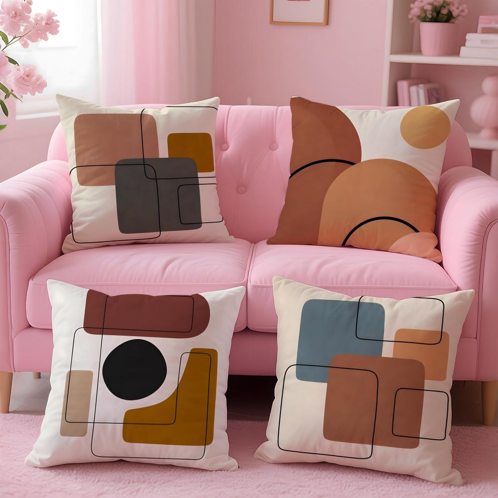 Geometric square warm color modern simplicity Cushion Cover Pillow Case Soft Friendly Fabric Concealed Zipper