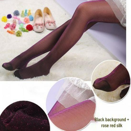 Pearlescent Glitter Lurex Pantyhose - Black, Open Crotch, Plus Size, Ultra-Thin, Sexy Silver Thread, Colorful and Shiny.