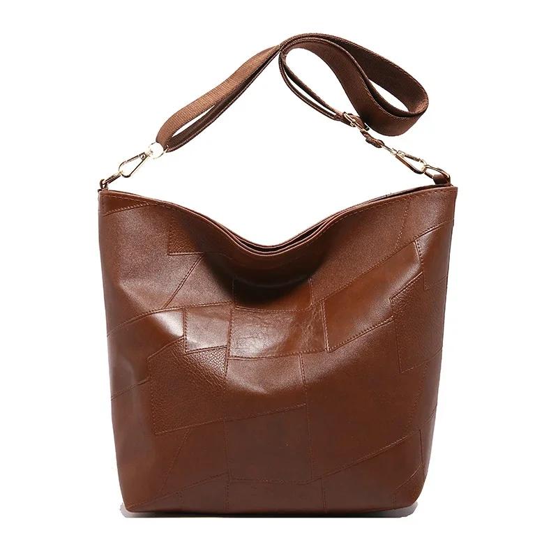 Большая вместительная сумка через плечо для женщин, подходящая по цвету, современная сумка-ведро из полиуретана для поездок на работу, стильные индивидуальные сумки через плечо