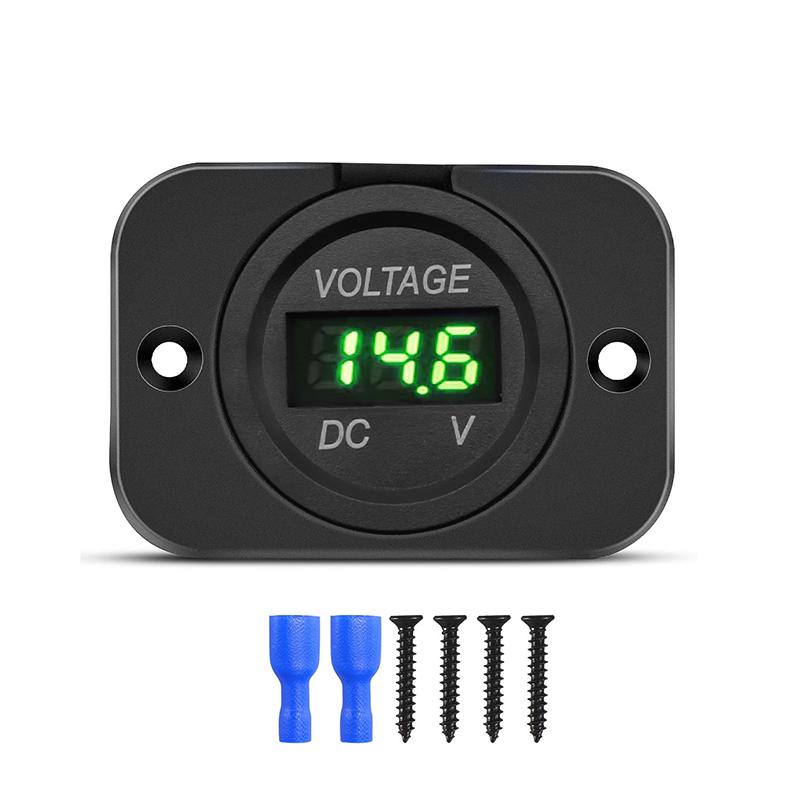 Digital Voltage Meter DC 12-24V Waterproof Round Meter Car Voltmeter with LED Digital Display Panel for Car Motorcycle Boat RV