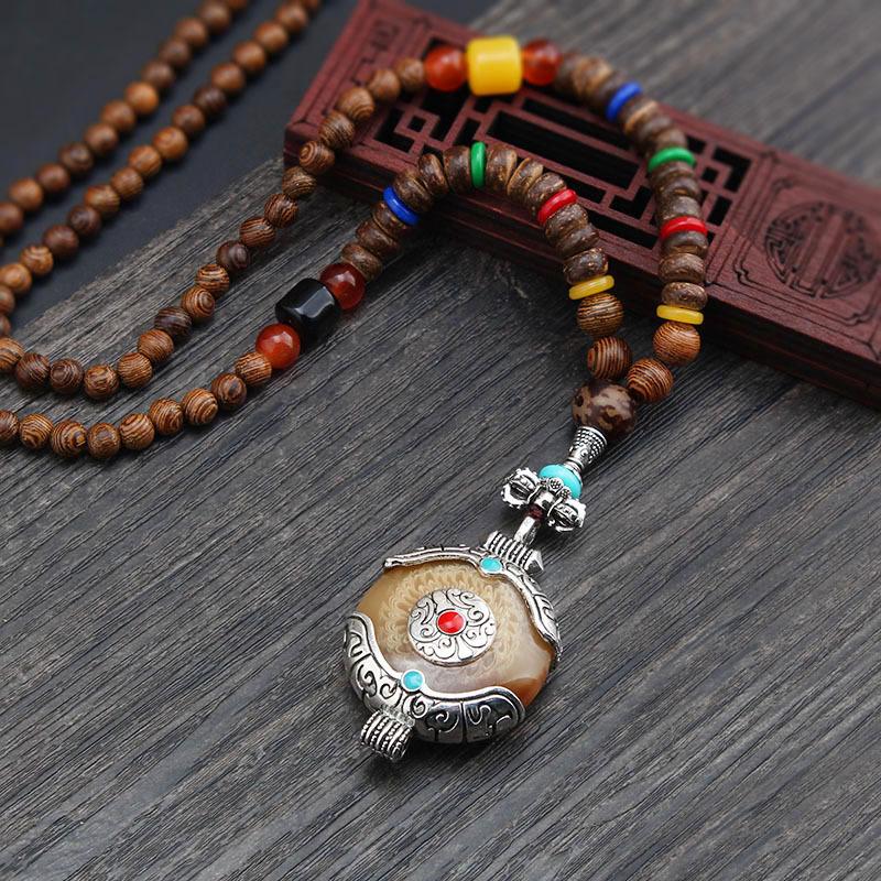GEMCHIC Женское Винтажное Бохо Длинное Деревянное Бусины Мала Ожерелье Кисточка Подвеска Этническое Барокко Деревянные Бусины Ожерелье