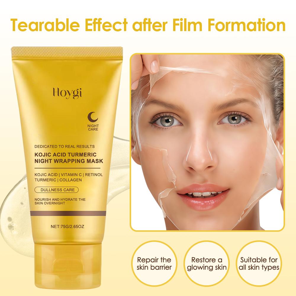 75g Kojic Acid Turmeric Overnight Wrapping Peel Off Mask Nourishes Hydrolyzed Collagen Glowing Skin Firmnes Skin Care