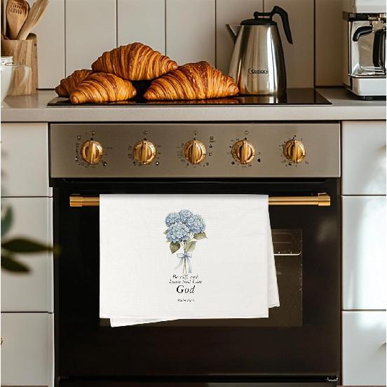 Hydrangea Christian Hand Towels for Bathroom, Blue and White Floral Kitchen Towels, Blue Hydrangea Dish Tea Towels for Kitchen, Christian Gift, 16x24