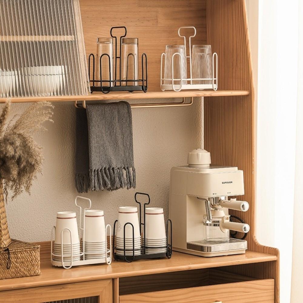 Metal Cup Storage Shelf Hollow Out Design Kitchen Paper Cup Holder Cup Holder Dispenser