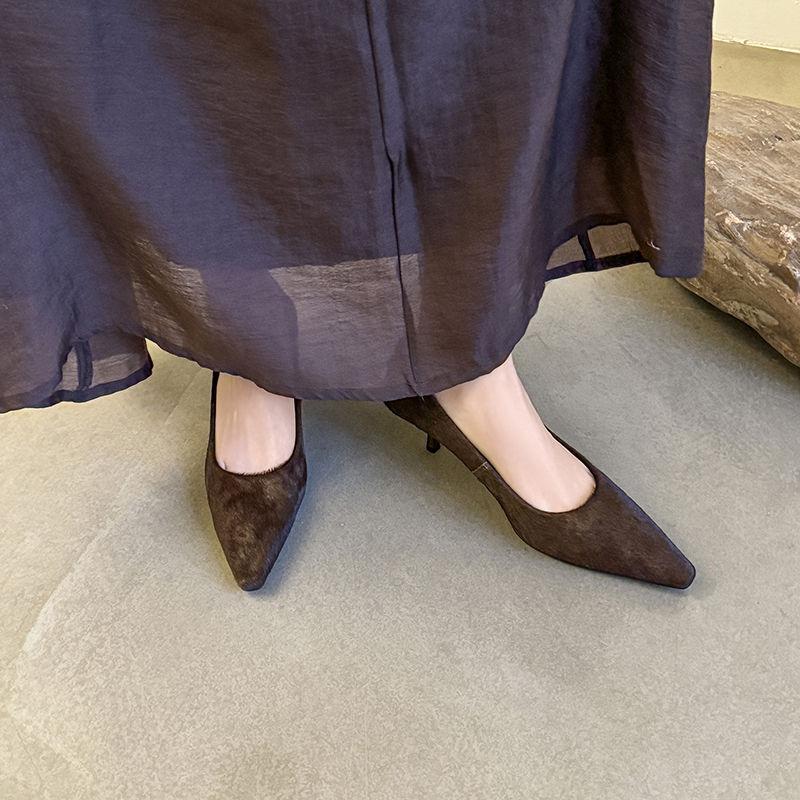 Мода 2025 Новые Весенние Женские Туфли Лодочки с Квадратным Носком и Тонким Каблуком из Кожи с Конским Волосом для Женщин Элегантные Женские Туфли на Высоком Каблуке Ручной Работы