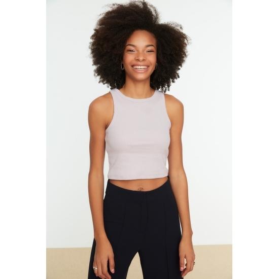 Гибкая трикотажная майка в рубчик с вырезом на шее Super Crop Halter