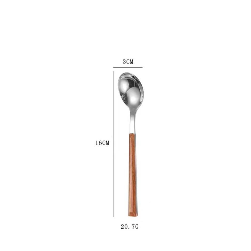 Creative Stainless Steel Spoon Fork Knife Portable Thickened Cutlery Set Wood Grain Western Tableware Dessert Spoon
