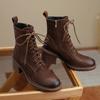 Модные женские ботинки из нубука, Зимние, Ретро и Старые, На шнуровке, Женские короткие ботинки, Ботильоны, Толстая подошва, Обувь на платформе, Перекрестная шнуровка