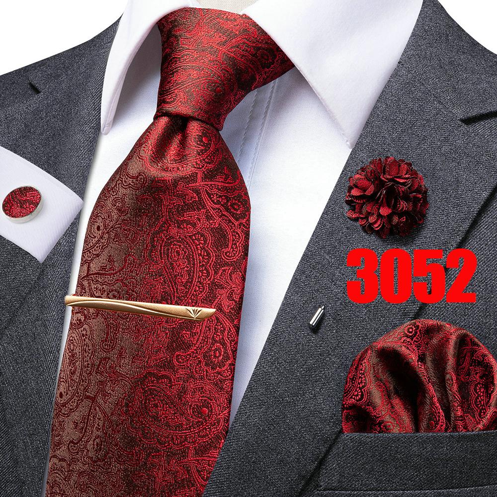 Hi-Tie Mens Silk Tie Set Brooch Pin Necktie Hanky Cufflinks Tie Clip for Business Wedding