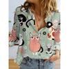Women's Cactus Printed Top Autumn Elegant Fun Shirt Casual Loose Long Sleeve Fashion Button Top Comfortable Travel Jacket