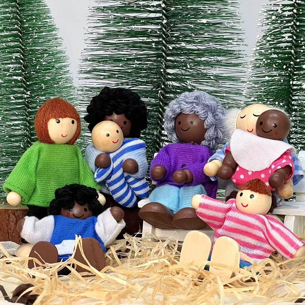 8 шт./комплект Имитация Мини Деревянные Фигурки Семьи Куклы Детские Маппеты Игрушки для Ролевых Игр Мальчики Девочки Подарки