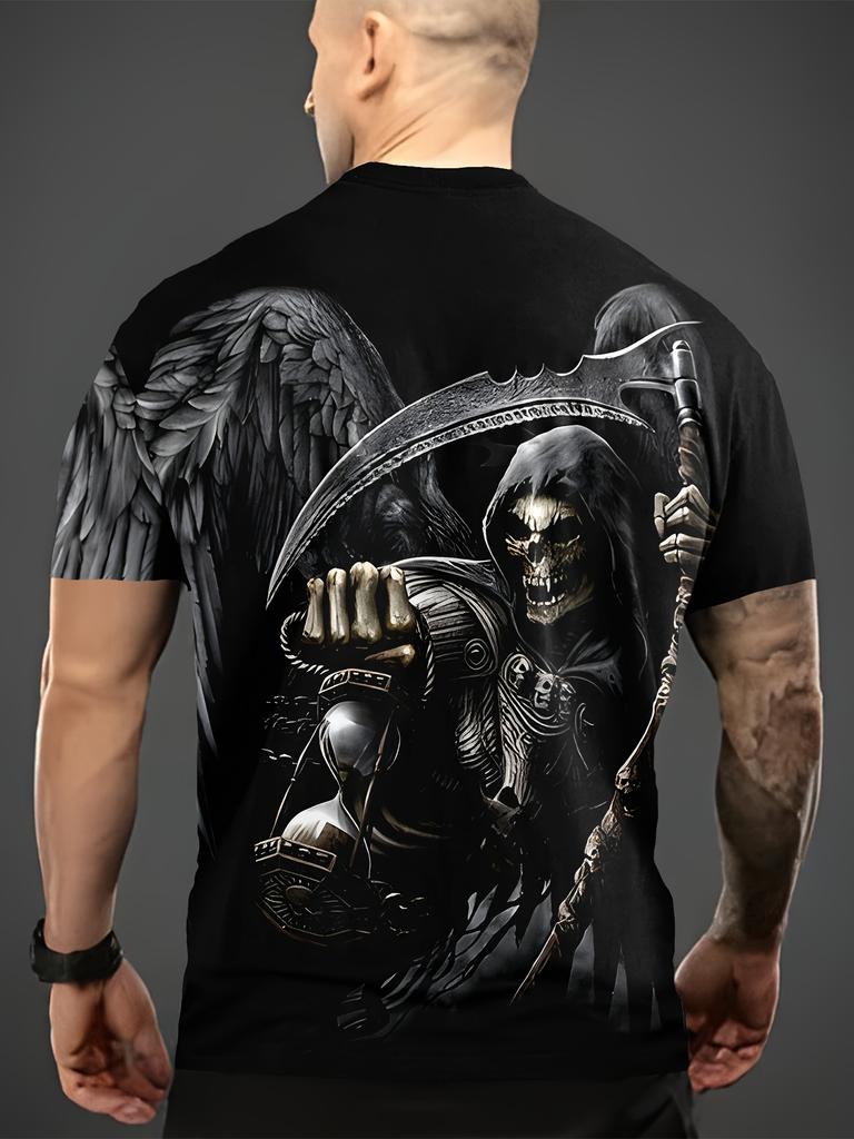 [Grim Reaper T-Shirt] Grim Reaper Scythe Design Short-Sleeved T-Shirt - Perfect for Outdoor Sports And Casual Home Wear During The Summer