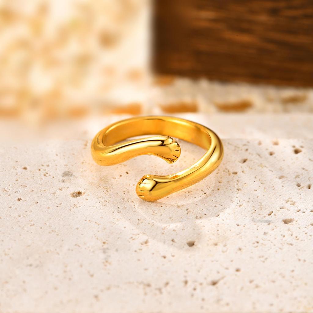 Creative Geometric Embrace Ring for Women, 18K Gold Plated High Polished Opening Rings, Waterproof Stainless Steel Jewelry Gift