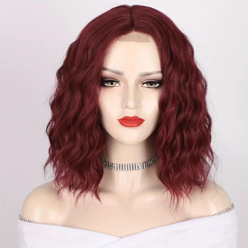 Синтетические короткие волнистые парики, черный, коричневый, розовый, винно-красный парик, волосы до плеч для женщин, средняя часть, термостойкий парик