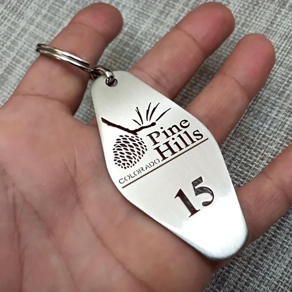 Custom Hotel Metal Keychain Personalized Digital Hollow Stainless Steel Keyring Jewelry New