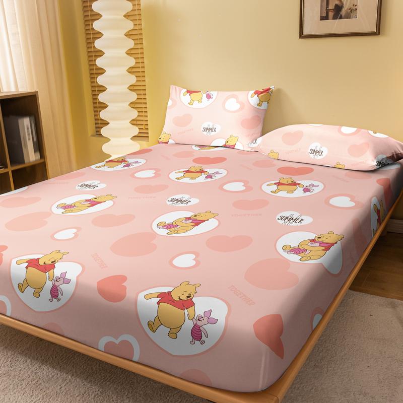 1 Cartoon Cute Winnie Piggy Pijie Pattern Twill Matte Fitted Sheet,Bedroom Printed Bed Cover,Bedding(No Pillowcase)
