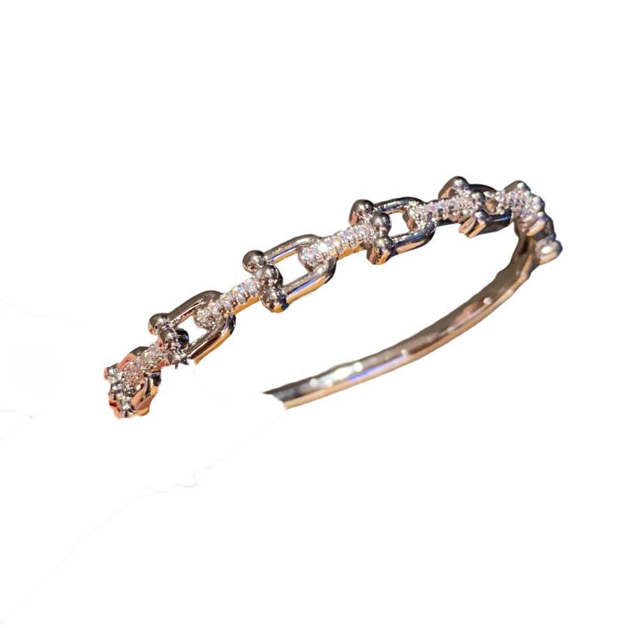 18K Gold Plated Zircon Letter Buckle Bracelet, Luxury Vintage Women's Bangle