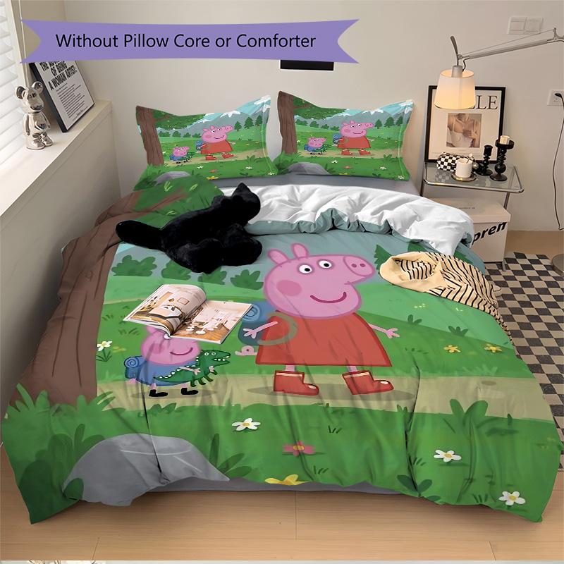 Peppa Pig'S Adventure Print 3Pcs Bedding Setduvet Cover With 2 Bedropillowcase Home Birthday Gift