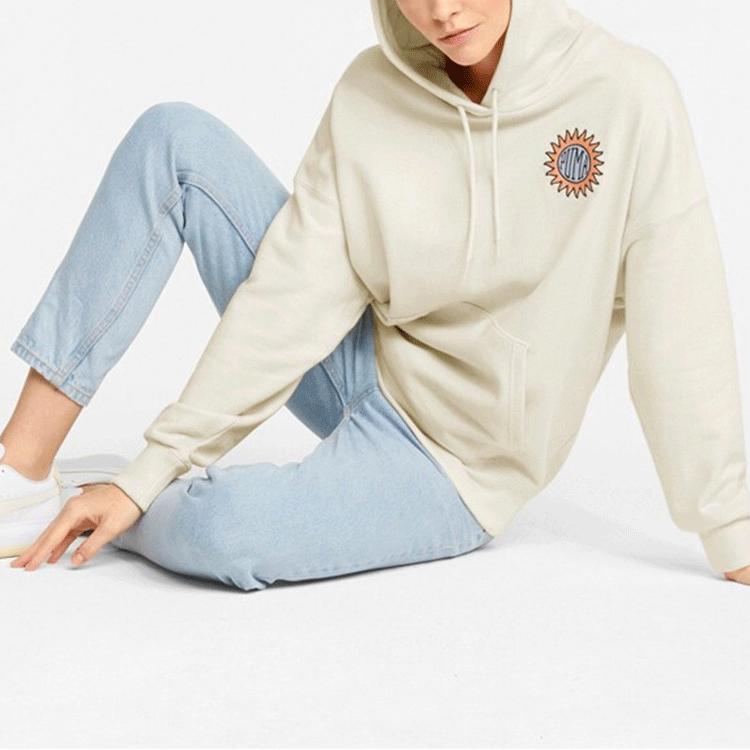 Puma Downtown Logo Print Vintage Casual Hoodie Женские толстовки Natural 535388-99
