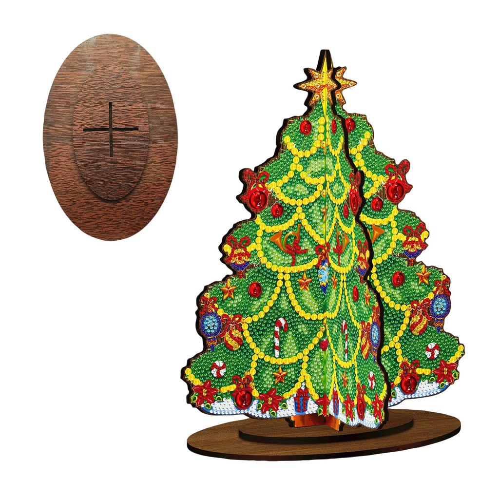 Diy  Painting Christmas Tree Three-Dimensional Display Sign, Diamond Dot Painting  Wood Table Display