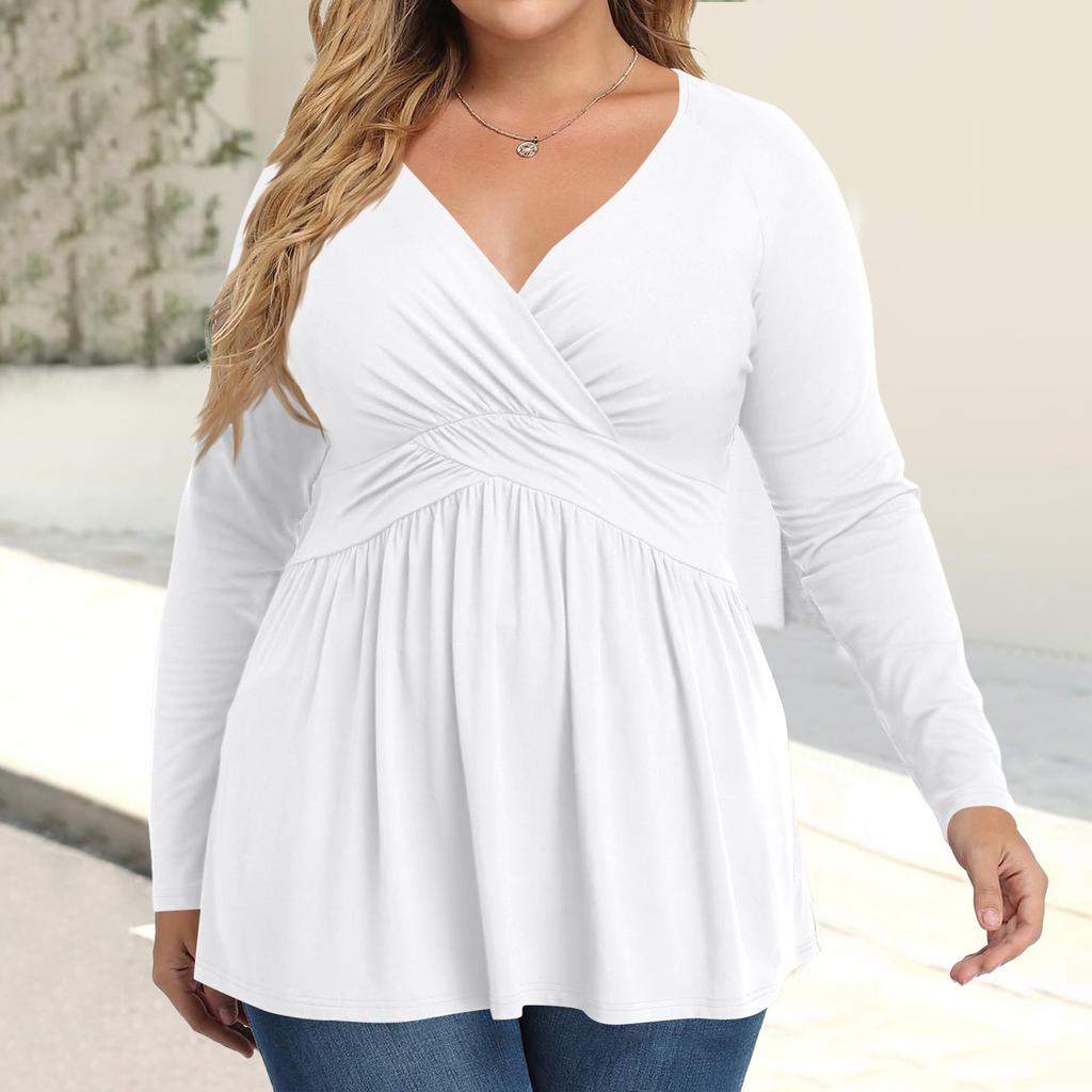 Женская рубашка большого размера с длинным рукавом, принт, плиссированный повседневный топ с V-образным вырезом