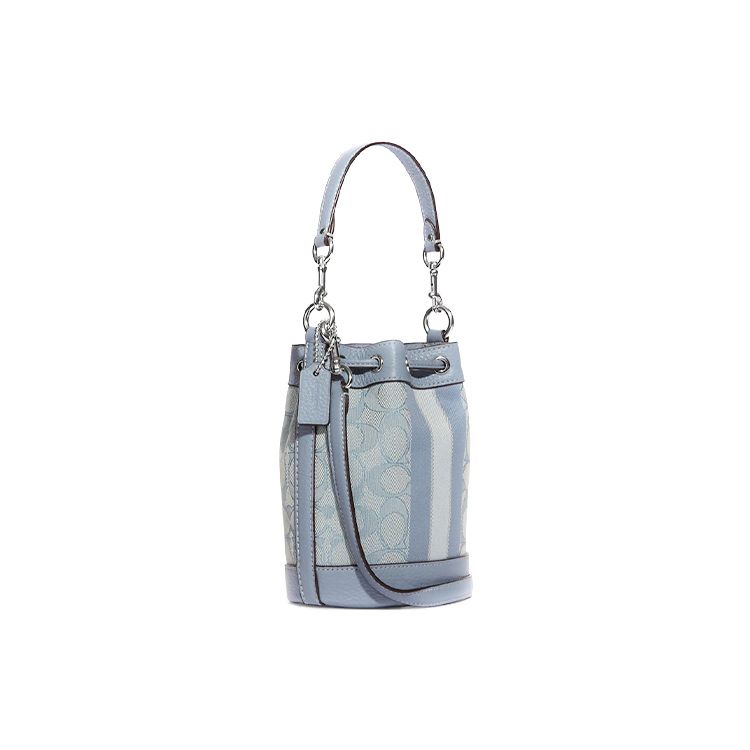 Coach Dempsey 19 Classic Logo Floral Patchwork Fabric And Leather Bucket Bag Women Shoulder Bag Light-Blue C8322-SVS9X