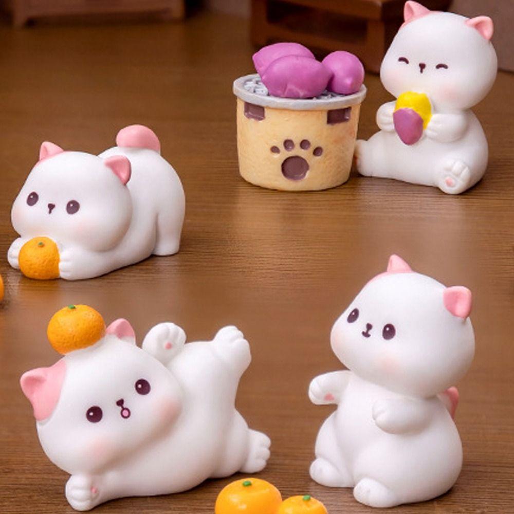 Resin Crafts Cat Figurines Miniatures Cute Kitten Statue Mini Cat Ornament  Home Office Decor