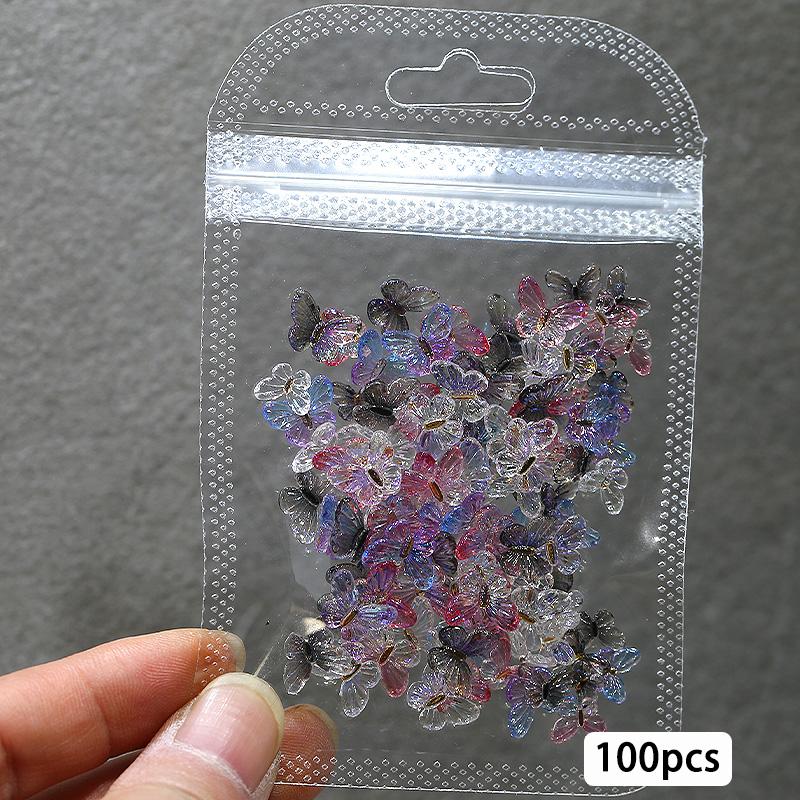 100pcs/Bag Mixed Butterfly Nail Art Charms Sparkle Butterfly Resin Designs Manicure Jewelry Aurora Elf Butterfly Nail Supplies