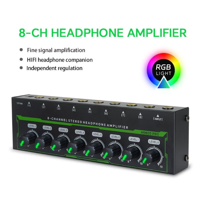 8-канальный стерео усилитель для наушников LED усилитель звука с адаптером питания Адаптер вилки EU US Усилитель для наушников