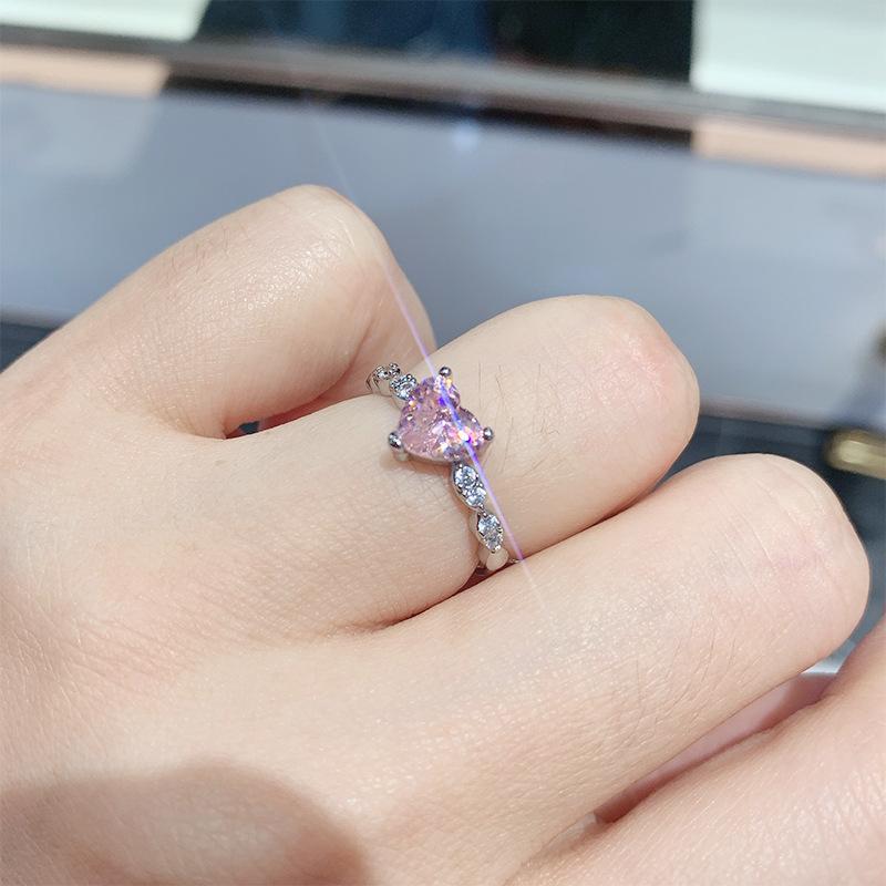 Новое кольцо Love Ring Женское бриллиантовое имитация розового бриллианта желтого бриллианта Простое цирконовое персиковое сердечко Кольцо Ювелирные изделия