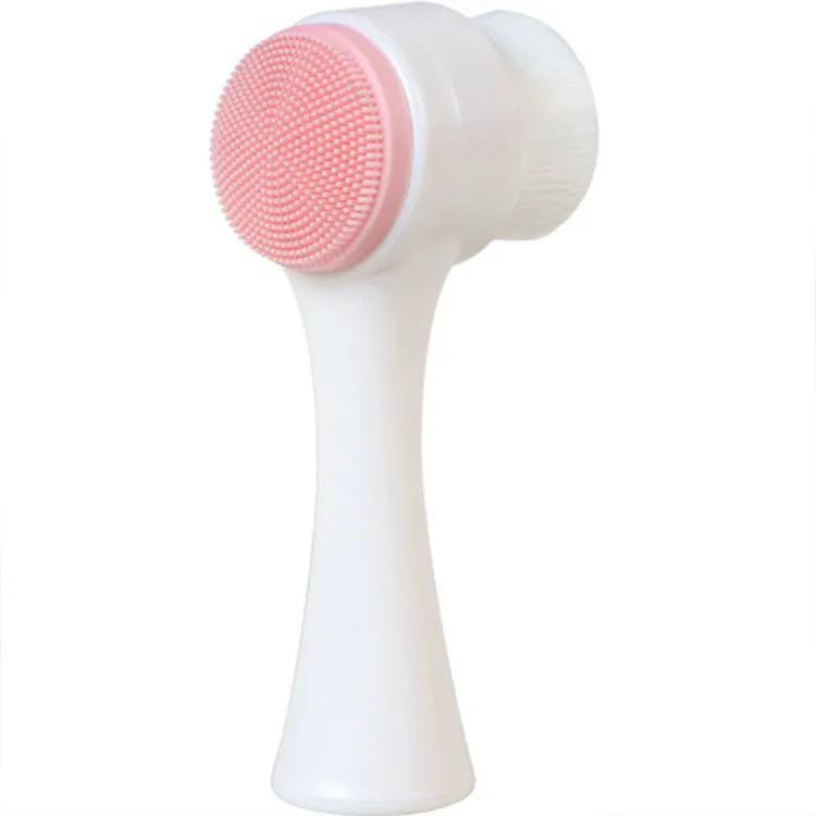 Double-Sided Facial Cleansing Brush with Soft Bristles & Silicone for Exfoliating & Pore Care