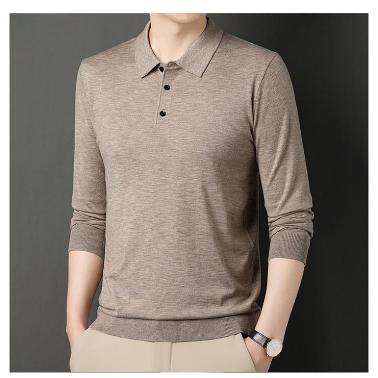 Осенне-зимние трикотажные рубашки Мужская мода Однотонные с лацканами Базовые Мужские топы с длинным рукавом Свитера Мужские
