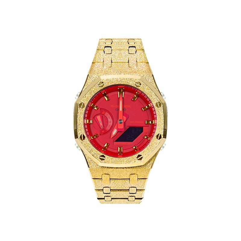 CASIO Customized watch modified series waterproof luminous Quartz Steel Strap same style for men and women red MeiJinShiDai(QuanShuangJin-JinKeDu)