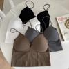 Women Camisoles Padded Slim Fit Exposed Navel Sleeveless Solid Color