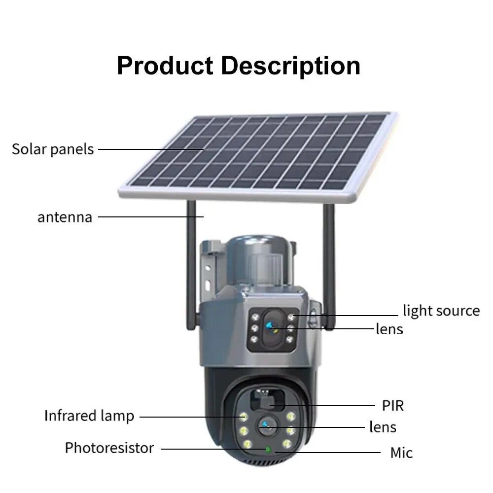 4K 8MP Dual Lens Solar Camera Outdoor Security WiFi Surveillance Cameras With Solar Panel PIR Human Detection PTZ CCTV Camera