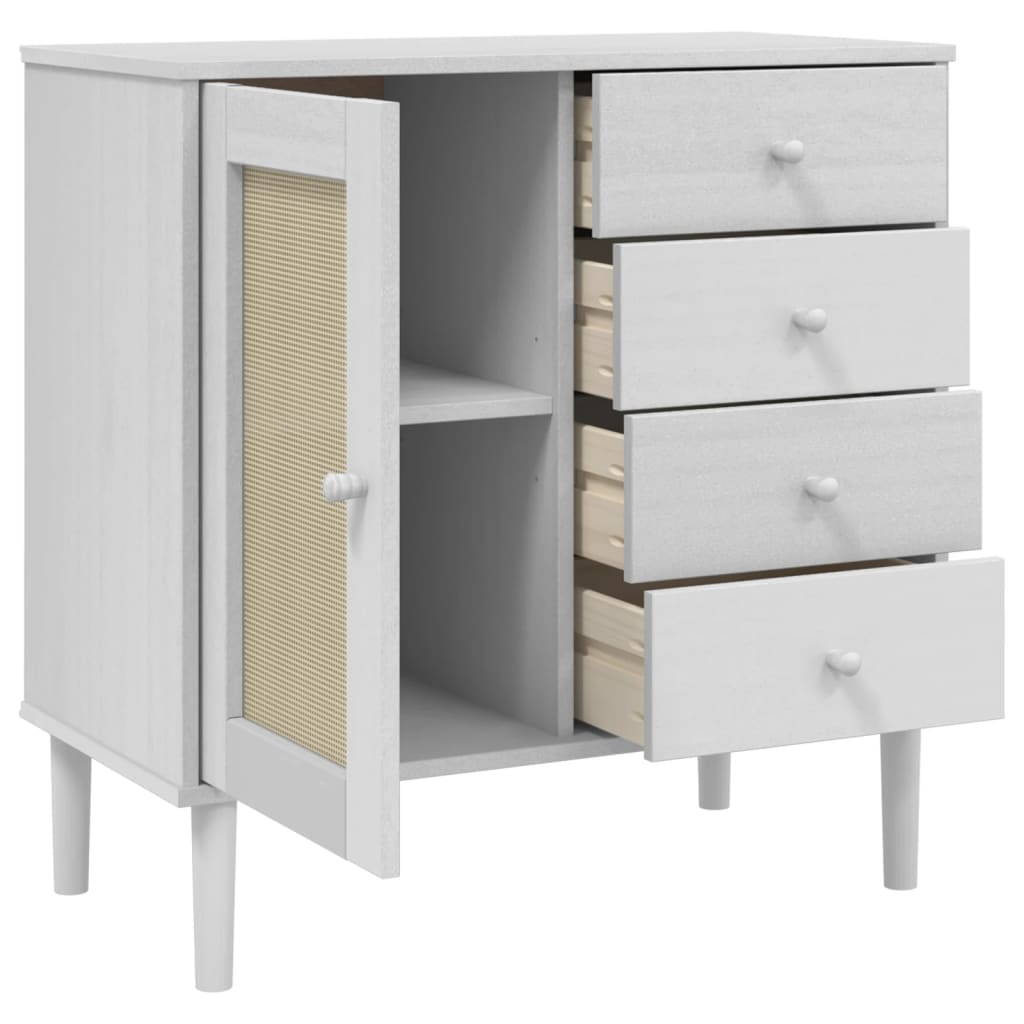 SENJA Sideboard Rattan Style White 80 x 40 x 80 cm Pine Wood