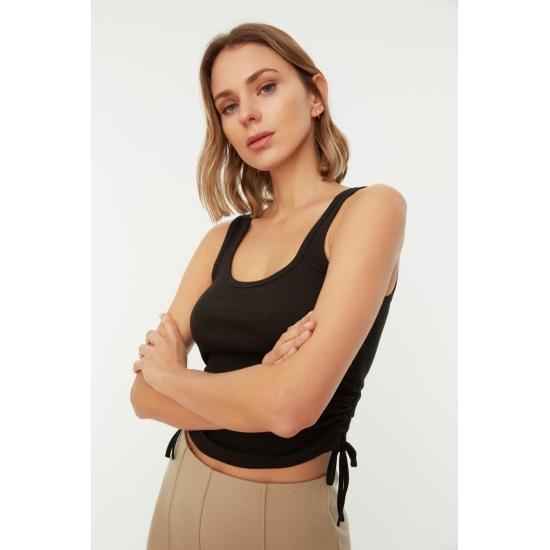 Эластичный вязаный трикотажный трикотажный майка в рубчик с вырезом у бассейна