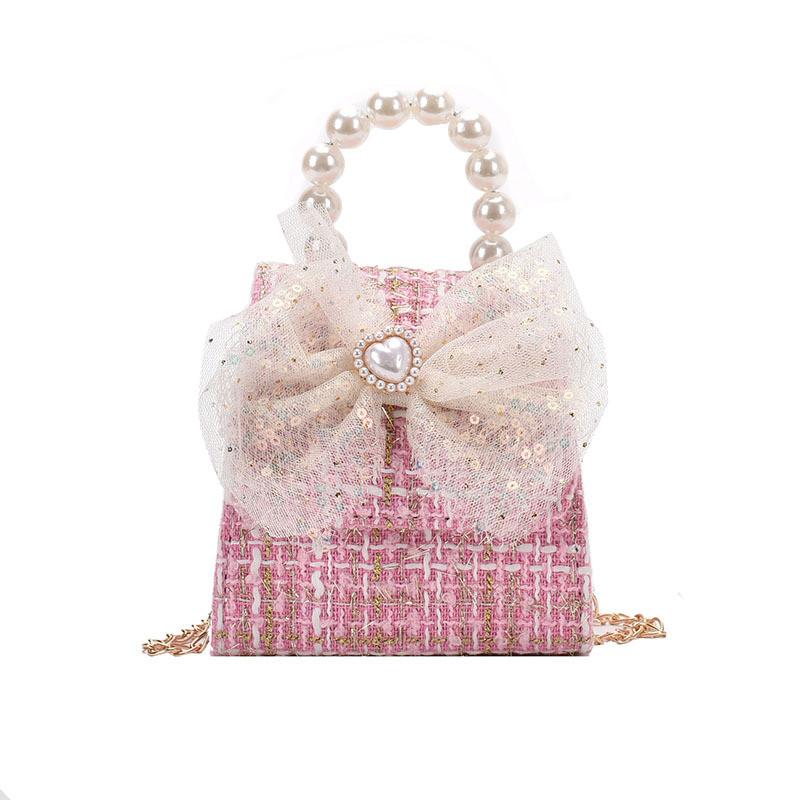 Stylish Children's Spring Lace Bow Handbag With Pearl Detailing For Girls And Boys