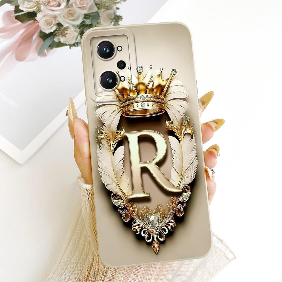 For Realme GT Neo 2 Case Luxury A-Z Letters Fashion Crown 2D Painted Silicone Bumper Cover For Realme GT Neo2 RMX3370 Casing