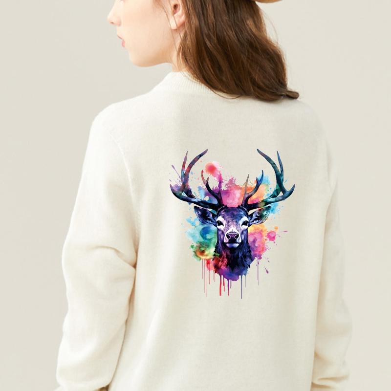 1/2pcs Looking At You Elk Heat Transfer Sticker, DIY Iron-On Decals For Clothes, T-Shirt Making, Pillow Decorating, Clothing Supplies & Appliques